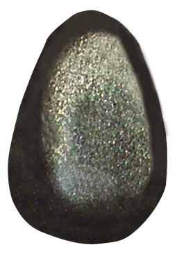 Silberobsidian TS gebohrt 2 ca. 1,9 cm breit x 2,8 cm hoch x 1,1 cm dick (8,0 gr.)