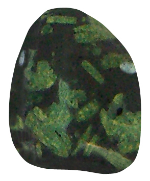 Porphyrit Epidot geb. TS 12 ca. 2,6 cm breit x 3,1 cm hoch x 1,4 cm dick (16,7 gr.)
