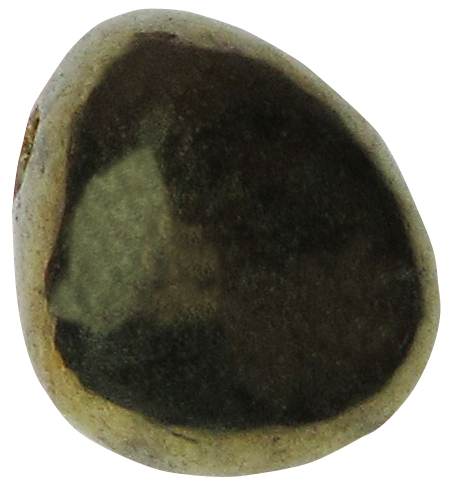 Chalkopyrit gebohrt TS 4 ca. 2,6 cm breit x 2,8 cm hoch x 1,7 cm dick (24,6 gr.)