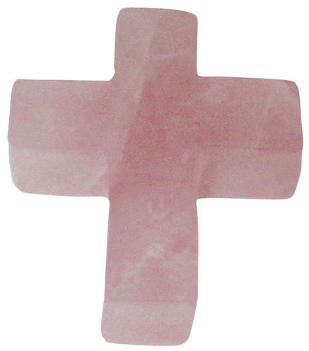 Rosenquarz Kreuz gebohrt 4 ca. 3,1 cm breit x 3,8 cm hoch x 1,0 cm dick (14,9 gr.)