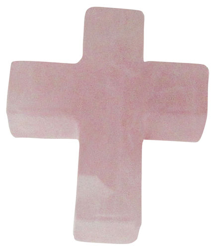 Rosenquarz Kreuz gebohrt 5 ca. 3,2 cm breit x 3,8 cm hoch x 1,0 cm dick (15,7 gr.)